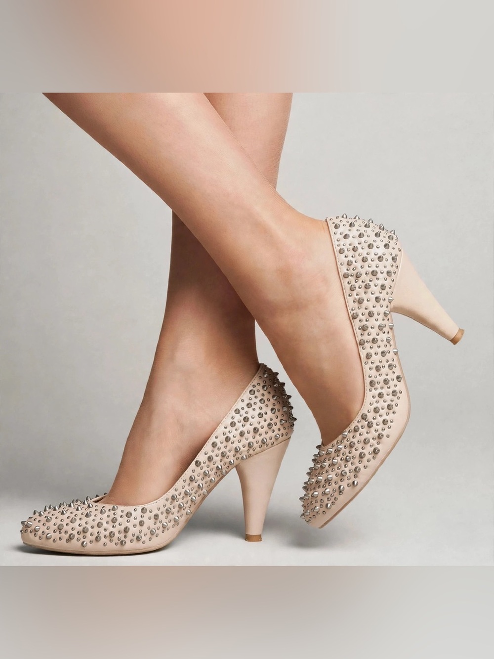 Jeffrey Campbell Ibiza Last Martini Spike Studded Cone Heel Pumps Nude Pewter
